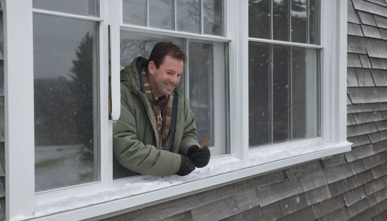 Homeowner checking a window frame on a Sayreville house in winter light